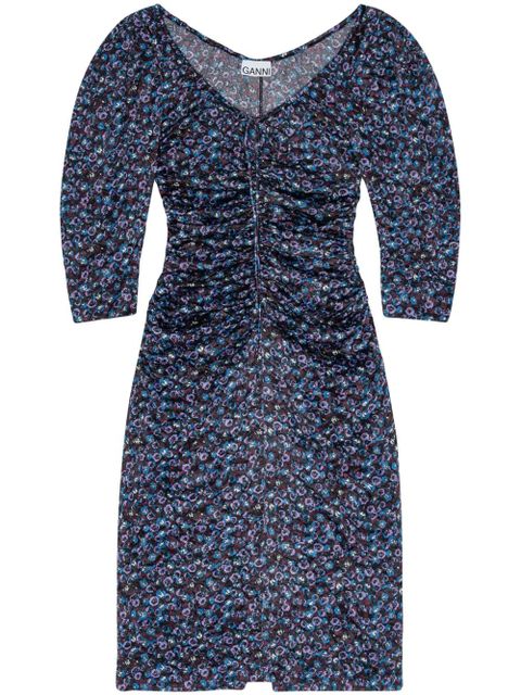 GANNI gathered satin midi dress - Black - zdjęcie produktu nr 1