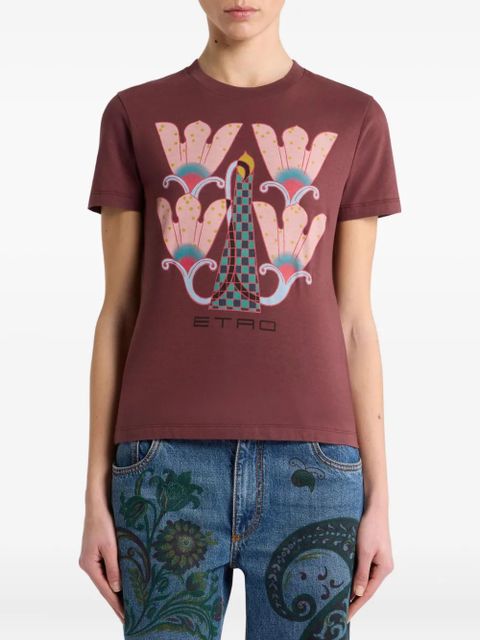ETRO floral-print graphic T-shirt - Brown
