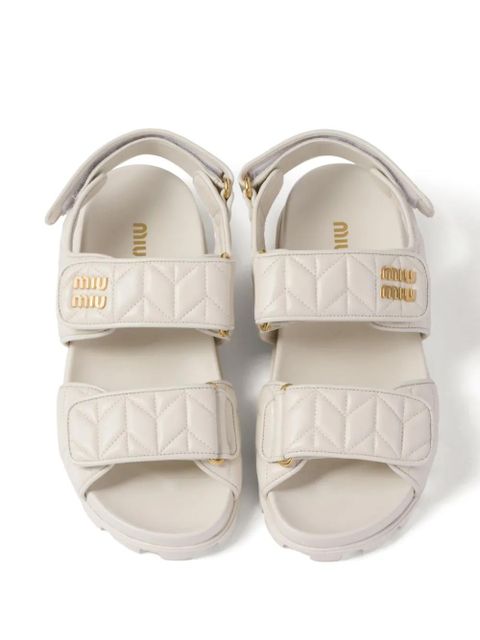 Miu Miu matelassé logo-plaque sandals - Neutrals