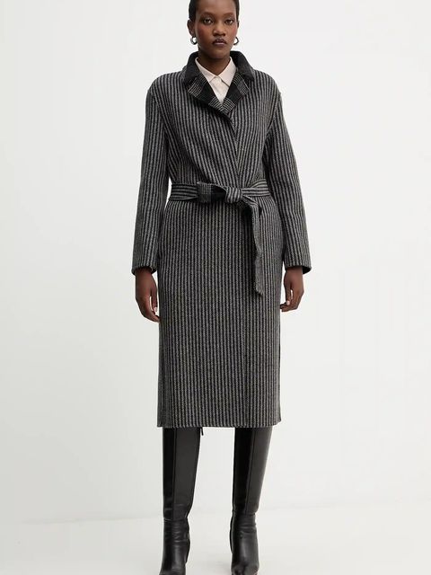 Twinset płaszcz dwustronny z wełną kolor czarny 252TP2080