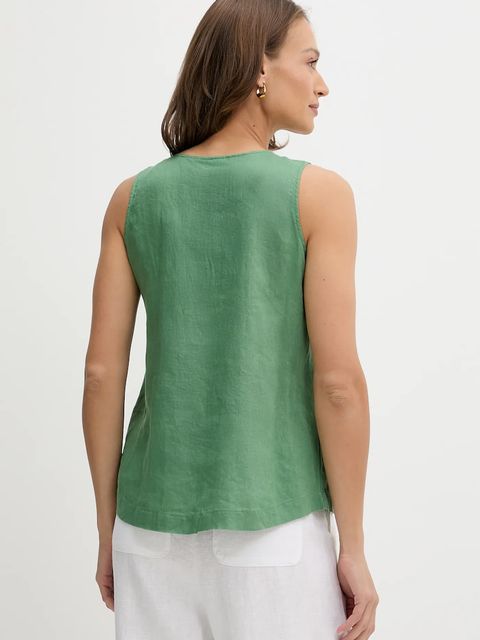 United Colors of Benetton bluzka lniana kolor zielony gładka 5BMLDQ06W