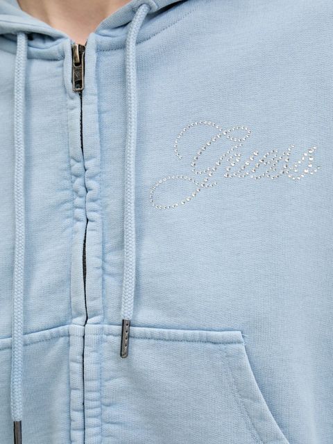 Guess Originals bluza bawełniana damska kolor niebieski z kapturem gładka W5RQ13 K68I1