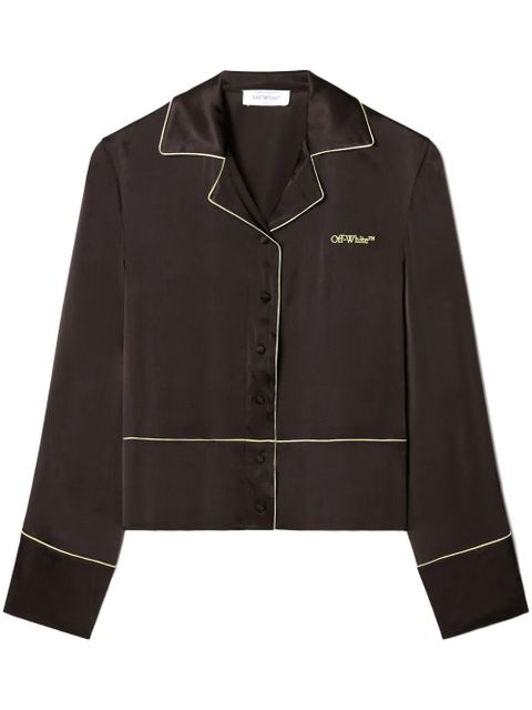 Off-White satin pyjama top - Black - zdjęcie produktu nr 1