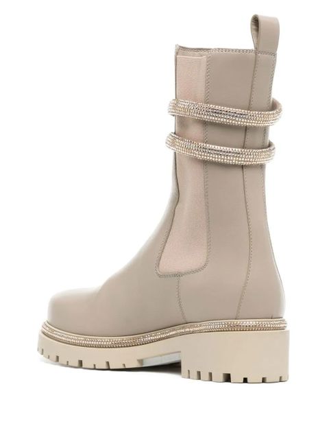 René Caovilla studded-strap leather boots - Brown