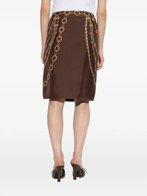 Versace chain-print silk skirt - Brown