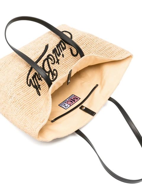 MC2 Saint Barth Raffia City logo-embroidered tote bag - Neutrals