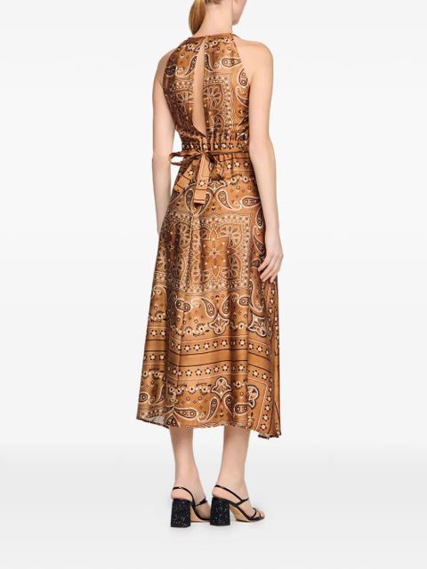 SANDRO paisley-pattern tie-detail midi dress - Brown