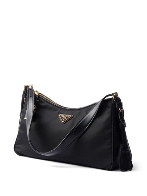 Prada large leather-trim shoulder bag - Black