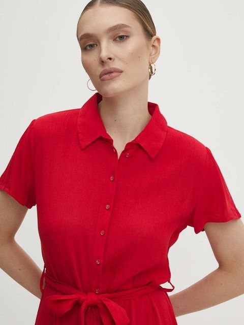 Answear.LAB sukienka kolor czerwony maxi rozkloszowana