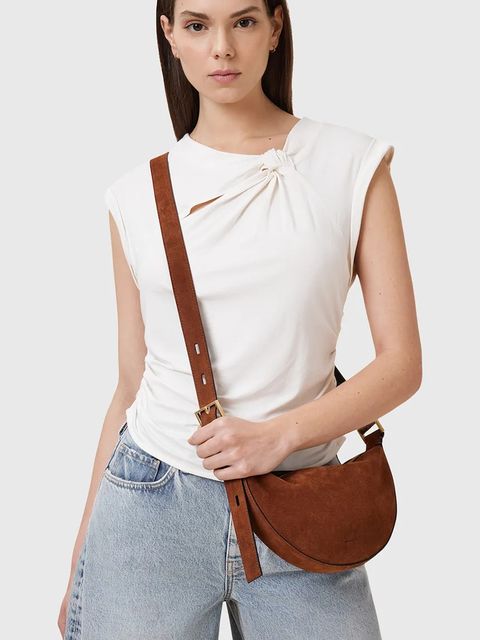 AllSaints torebka zamszowa HALFMOON kolor brązowy W334XC