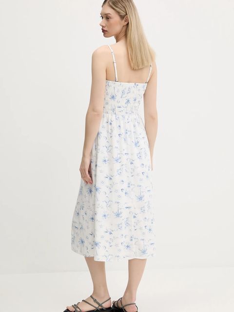 Hollister Co. sukienka lniana kolor beżowy midi prosta KI359-1209