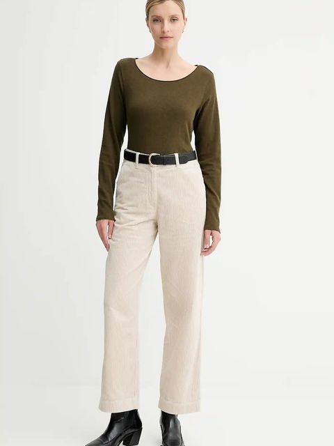 Marc O'Polo spodnie sztruksowe damskie kolor beżowy proste high waist 511104110441