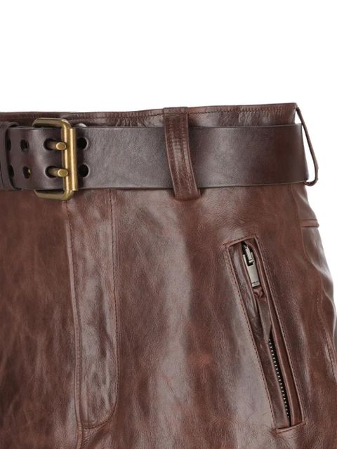 Saint Laurent belted leather midi skirt - Brown