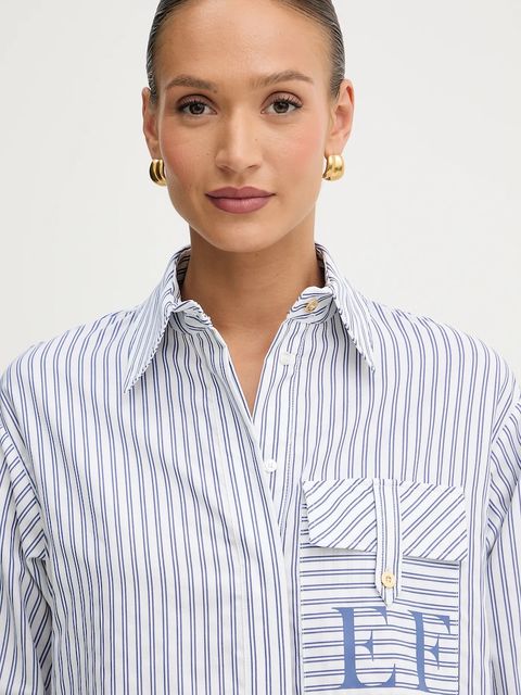 Elisabetta Franchi koszula bawełniana damska kolor niebieski relaxed z kołnierzykiem klasycznym CA11156E2