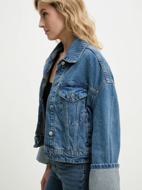 Answear.LAB kurtka jeansowa damska kolor niebieski przejściowa oversize