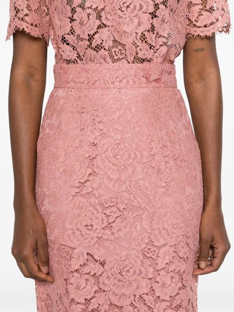 Dolce & Gabbana DNA logo-embroidered lace midi skirt - Pink