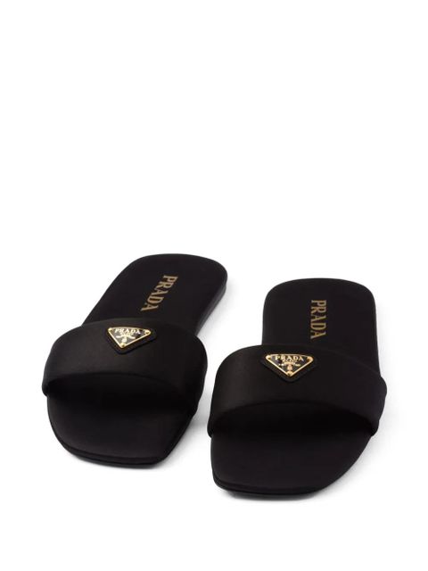 Prada triangle-logo satin slides - Black