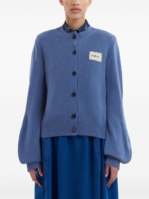 Marni logo-patch cashmere cardigan - Blue
