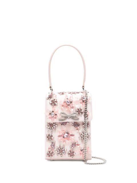 Self-Portrait floral-crystal satin mini tote bag - Pink - zdjęcie produktu nr 1