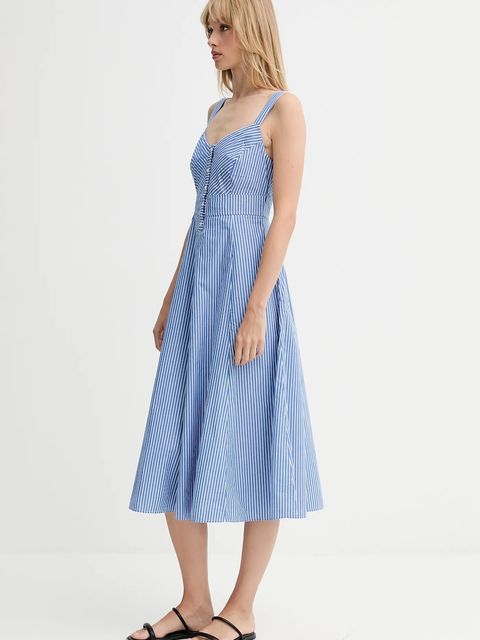 Levi's sukienka bawełniana kolor niebieski midi rozkloszowana 003PR