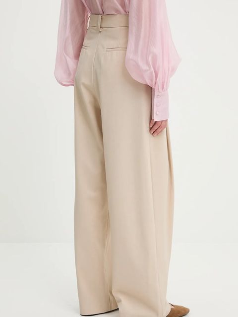 Answear.LAB spodnie z wełną damskie kolor beżowy szerokie high waist - zdjęcie produktu nr 2