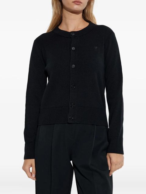 AMI Paris heart-embroidered button wool cardigan - Black