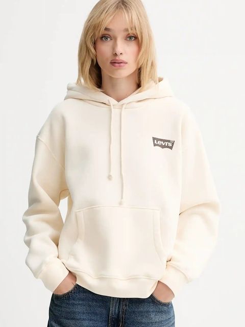 Levi's bluza damska kolor beżowy z kapturem z nadrukiem 004ND