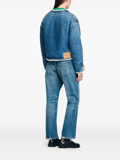 SANDRO shearling-trimmed denim jacket - Blue