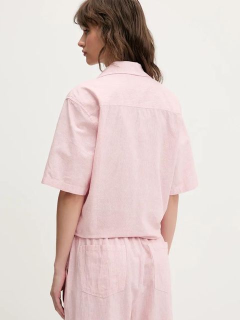 Tommy Jeans koszula z domieszką lnu damska kolor różowy relaxed z kołnierzykiem klasycznym DW0DW20286