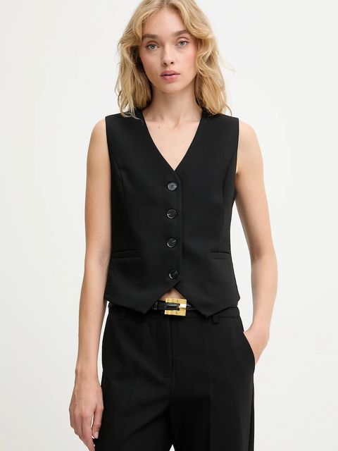 Answear.LAB kamizelka kolor czarny jednorzędowa