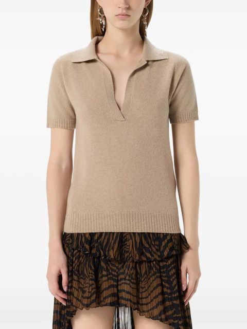 Blumarine rhinestone cashmere polo shirt - Neutrals