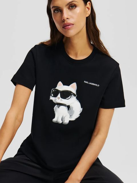 Karl Lagerfeld t-shirt bawełniany IKON AQUARELLE damski kolor czarny A2W17119