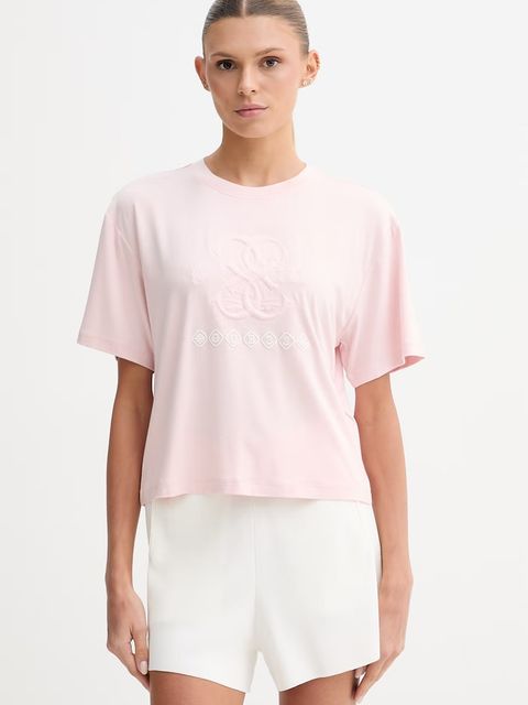 Guess T-shirt damski z wiskozy GABI - zdjęcie produktu nr 2