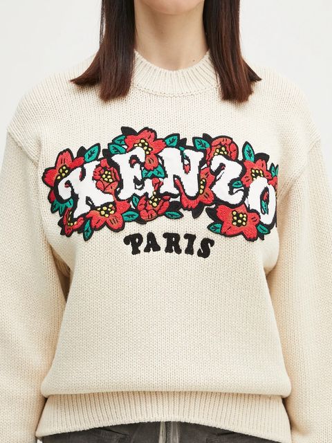 Kenzo sweter wełniany x Verdy damski kolor beżowy ciepły FF52PU4913CX.02