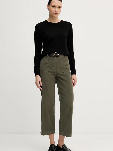 United Colors of Benetton spodnie bawełniane damskie kolor zielony proste high waist 494BDE02I