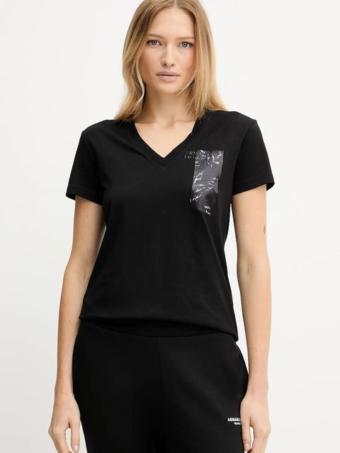 Armani Exchange t-shirt bawełniany damski kolor czarny XW001358 AF10356 - zdjęcie produktu nr 1