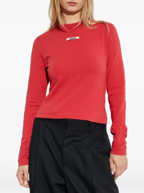 Jacquemus logo-patch long-sleeve T-shirt - Red - zdjęcie produktu nr 2