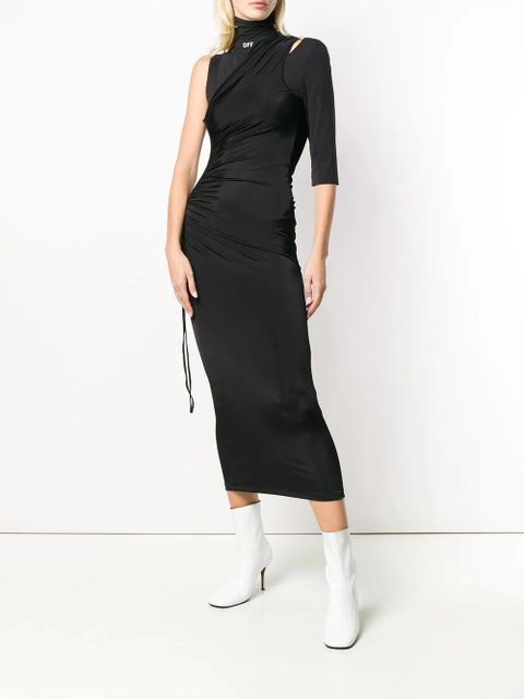 Off-White asymmetric-sleeve midi dress - Black - zdjęcie produktu nr 2