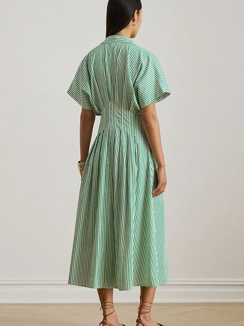 Lauren Ralph Lauren sukienka bawełniana kolor zielony midi rozkloszowana 200P03672 - zdjęcie produktu nr 2