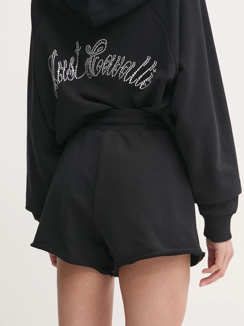 Just Cavalli szorty bawełniane damskie kolor czarny z aplikacją high waist 78PADE08 CF100