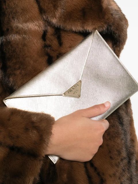Prada Saffiano leather envelope clutch - Gold