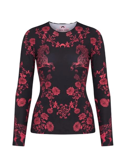 Marine Serre horses-print long-sleeved T-shirt - Black - zdjęcie produktu nr 1