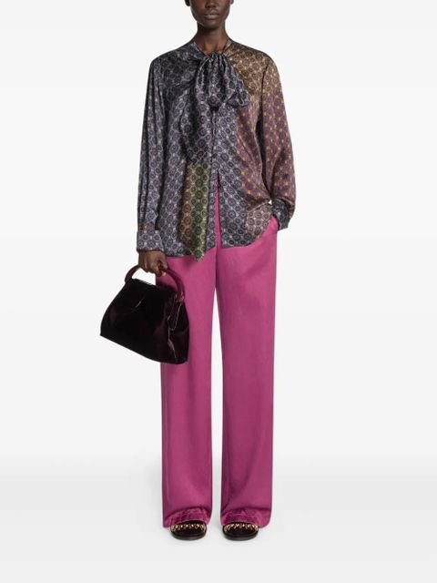 DRIES VAN NOTEN patterned pussy-bow blouse - Blue