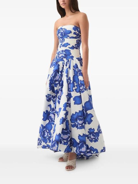Aje floral-print strapless dress - Blue