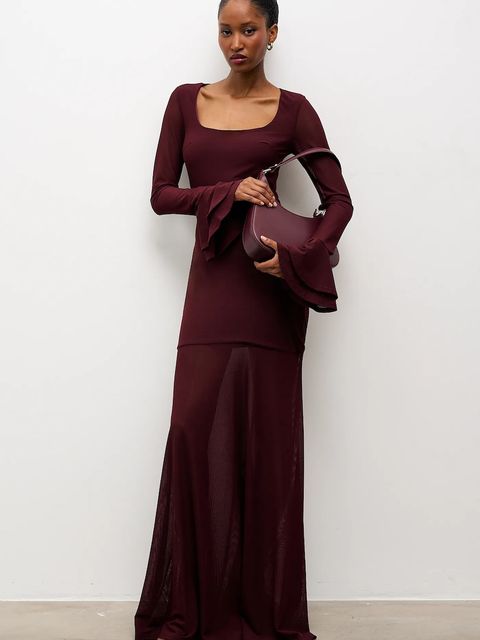 Answear.LAB sukienka kolor bordowy maxi rozkloszowana - zdjęcie produktu nr 1