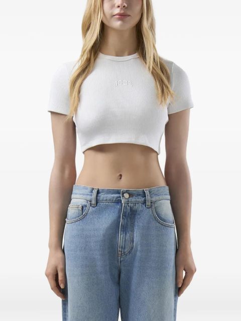 GCDS logo-embroidered crop T-shirt - White