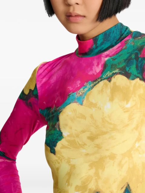 Balmain rose-print turtleneck top - Pink