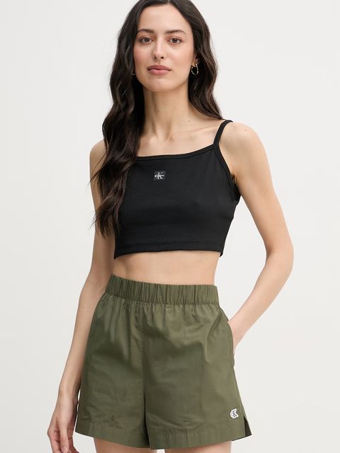 Calvin Klein Jeans crop top damski bawełniany z elastanem - zdjęcie produktu nr 2