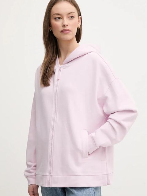 United Colors of Benetton bluza bawełniana damska kolor różowy z kapturem gładka 3UNID500R - zdjęcie produktu nr 1