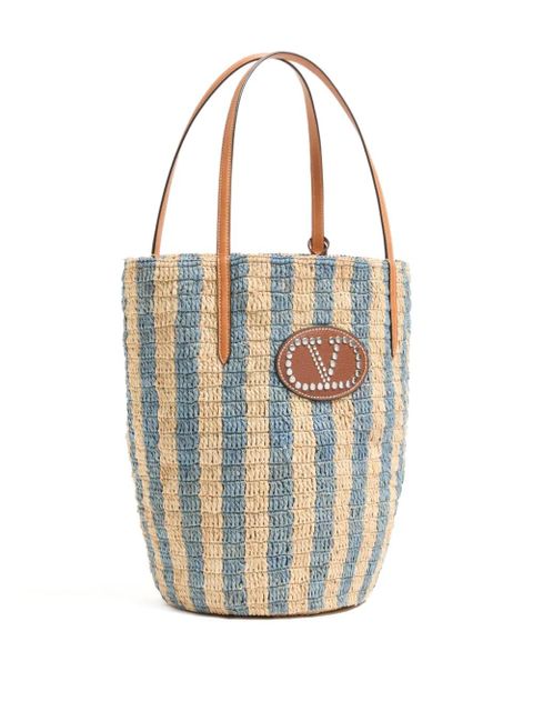 Valentino Garavani striped raffia shopping bag - Neutrals